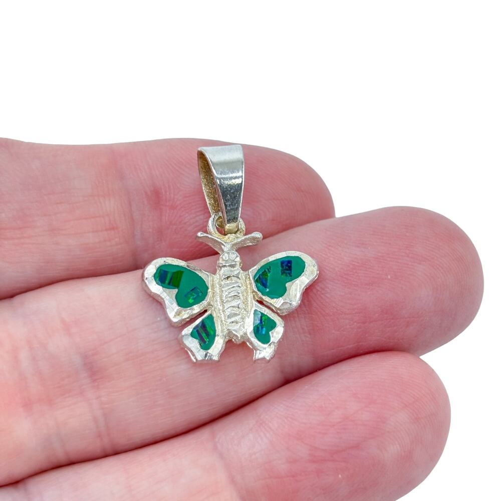 Vintage Sterling Silver 925 Opal Inlay Butterfly Pendant